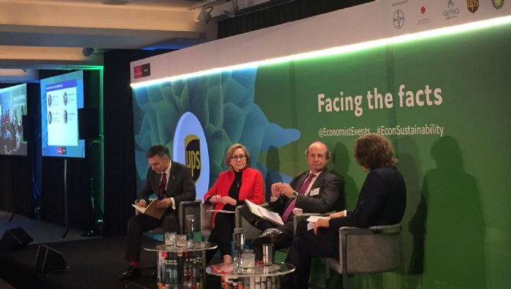 (L:R) Veris Environmental Finance’s chairman James Atkins; CISL founder and director Polly Courtice; he European Commission’s director general for the environment Daniel Calleja Crespo and The Economist’s business editor Jan Piotrowski